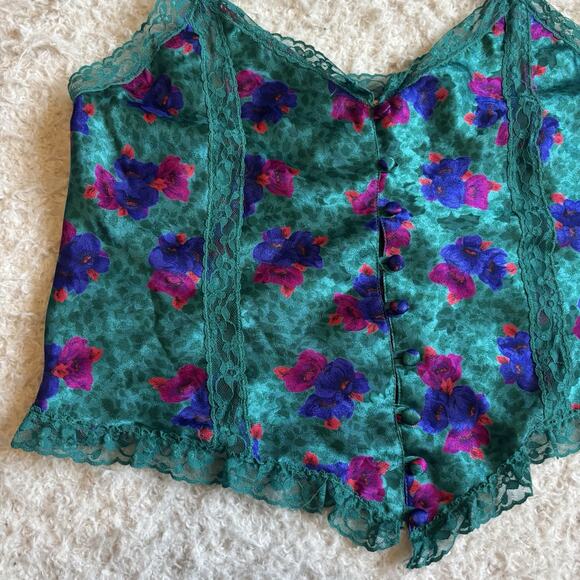 Vintage Gold Label Victorias Secret Green Pink Poly Panel Pj Slip Top Sleeveless - Picture 3 of 10